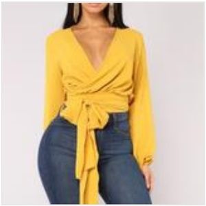 Yellow Surplice Wrap Blouse